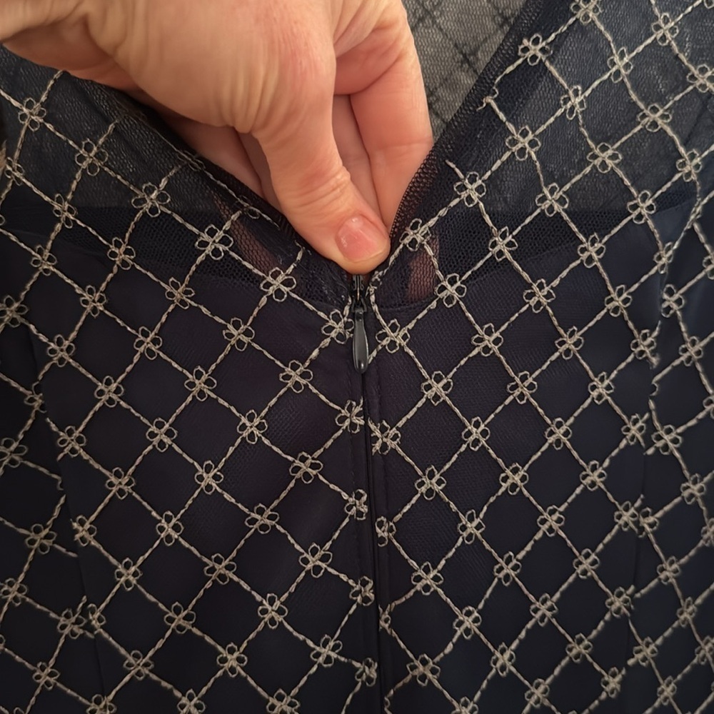 Adrianna Papell Boat-Neck Mesh-Overlay border embroidery sheath Dress - Picture 7 of 11